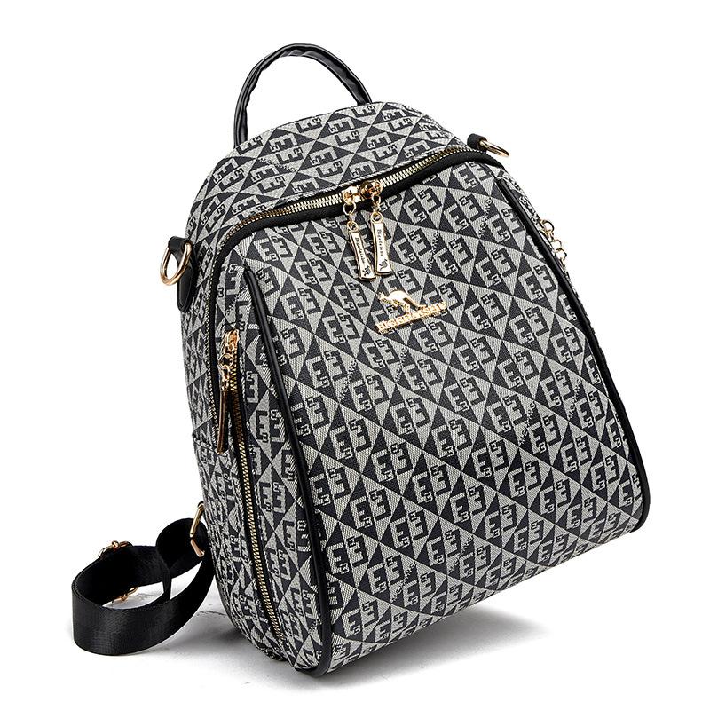 Rucksack mit Buchstaben-Print, weiche Ledertasche, Damenmode-Rucksäcke, große Kapazität, Freizeit- und Reiserucksack