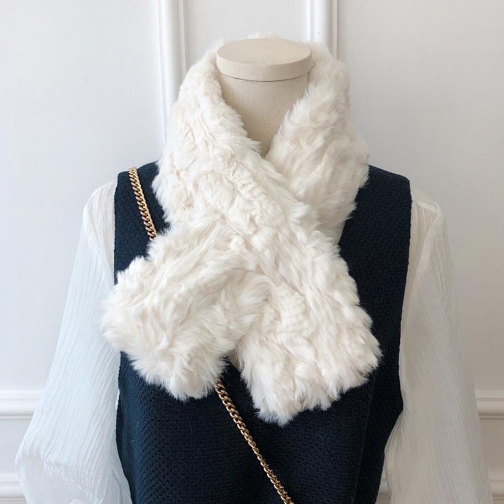 Crossed Scarf Winter Warm Furry Faux Furs Neckerchief Double Side Neck Gaiter Stylish Neck Scarf for Adult Women Student