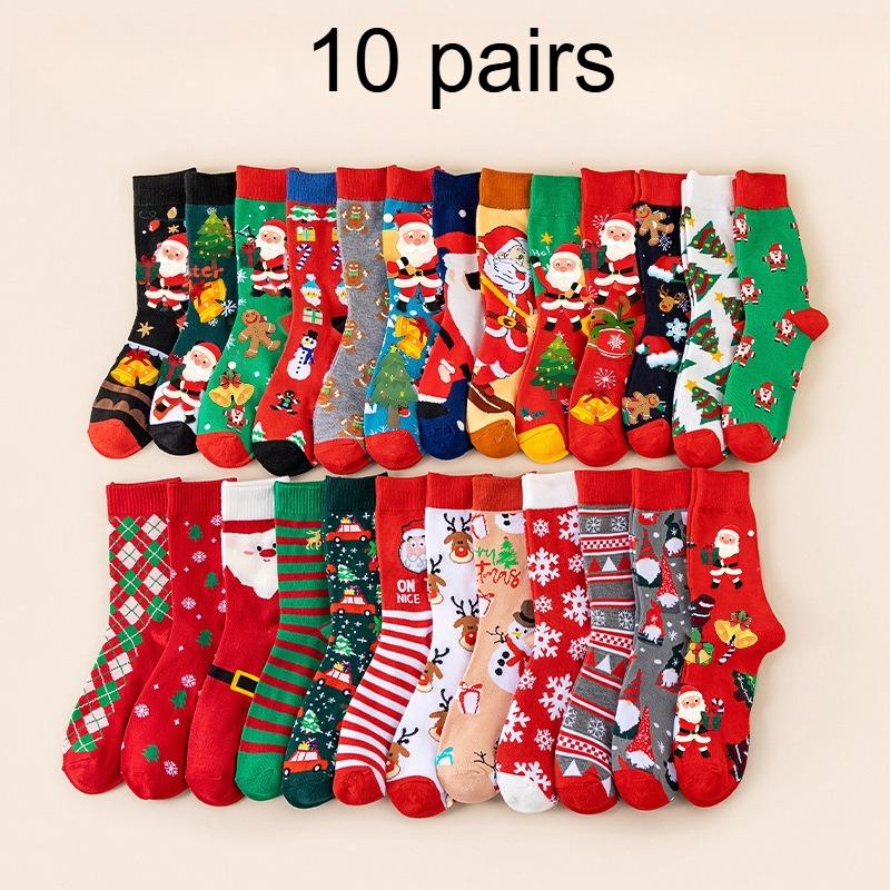 5/10 Pairs Women'S Christmas Socks - Festive Santa, Reindeer, Snowman, Candy Canes - Warm Mid-Calf Holiday Stockings
