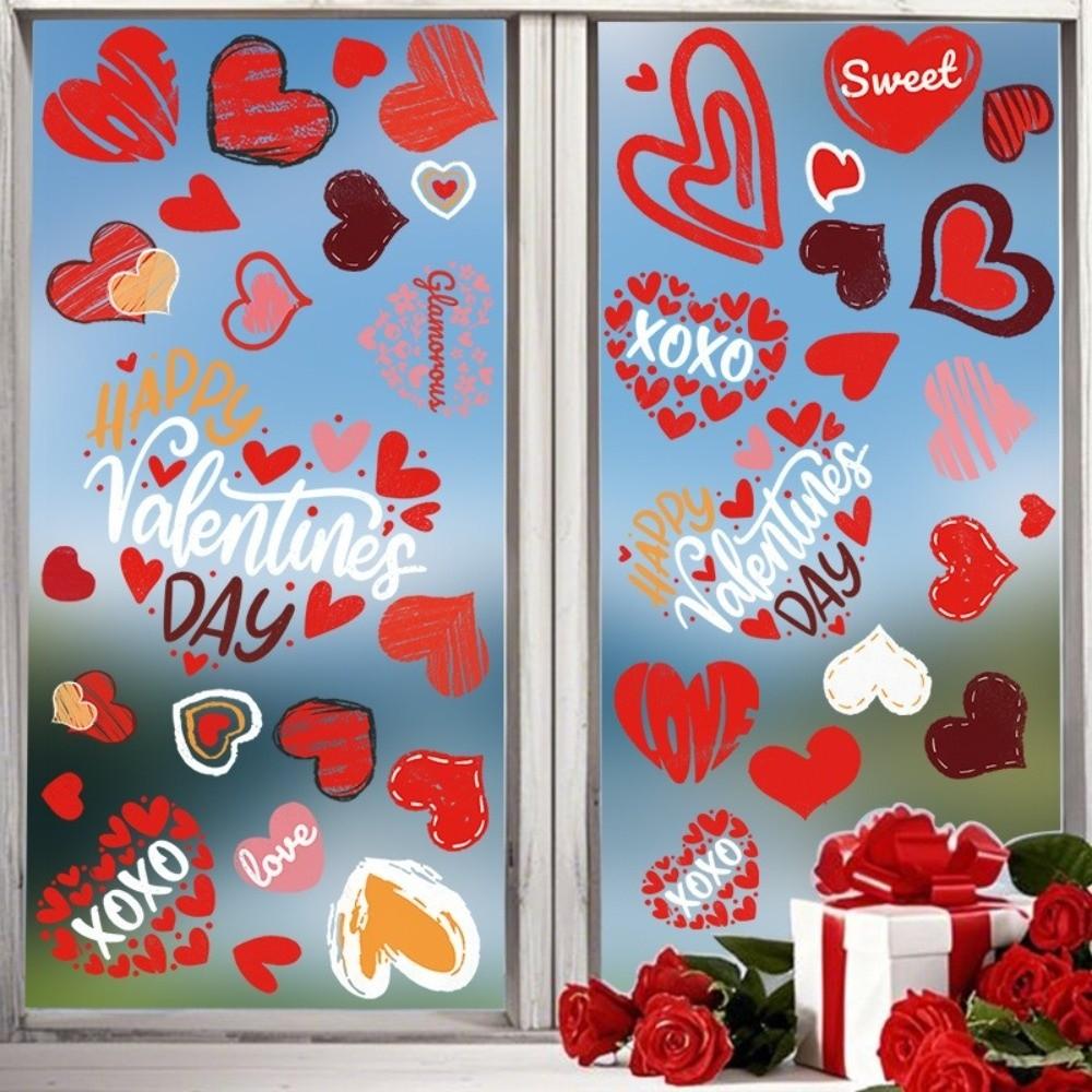 6 Sheets Creative Heart Valentine'S Day Window Stick Double-Sided PVC Window Decals Window Decorations Wedding