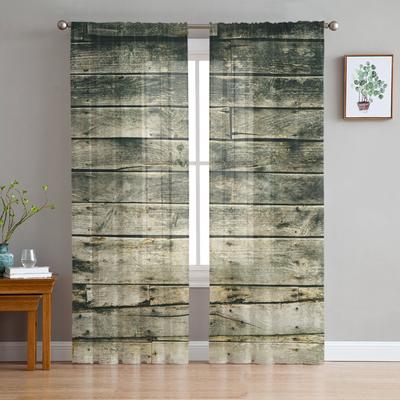 Wood Grain Retro Sheer Curtains for Living Room Decoration Window Curtains for Kitchen Tulle Voile Organza Curtains