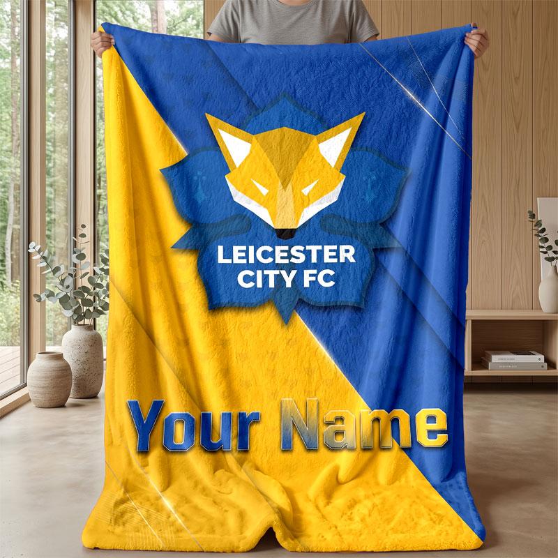 Couverture Flanelle Personnalisée Leicester City Nom Texte Logo Football Couverture Polaire Jetée Personnalisée Cadeau Spécial Pour Canapé Chambre Maison