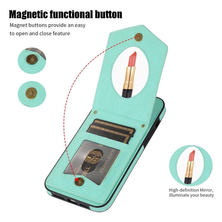 For iPhone 11 Pro Max Rhombic Texture RFID Phone Case with Lanyard & Mirror