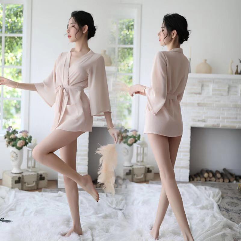 New sex underwear women's sexy transparent temptation chiffon pajamas short bathrobes hip suit
