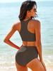 2023 Sporty High Waist Conservative Bikini Set - Double Shoulder Split Swimsuit for Women