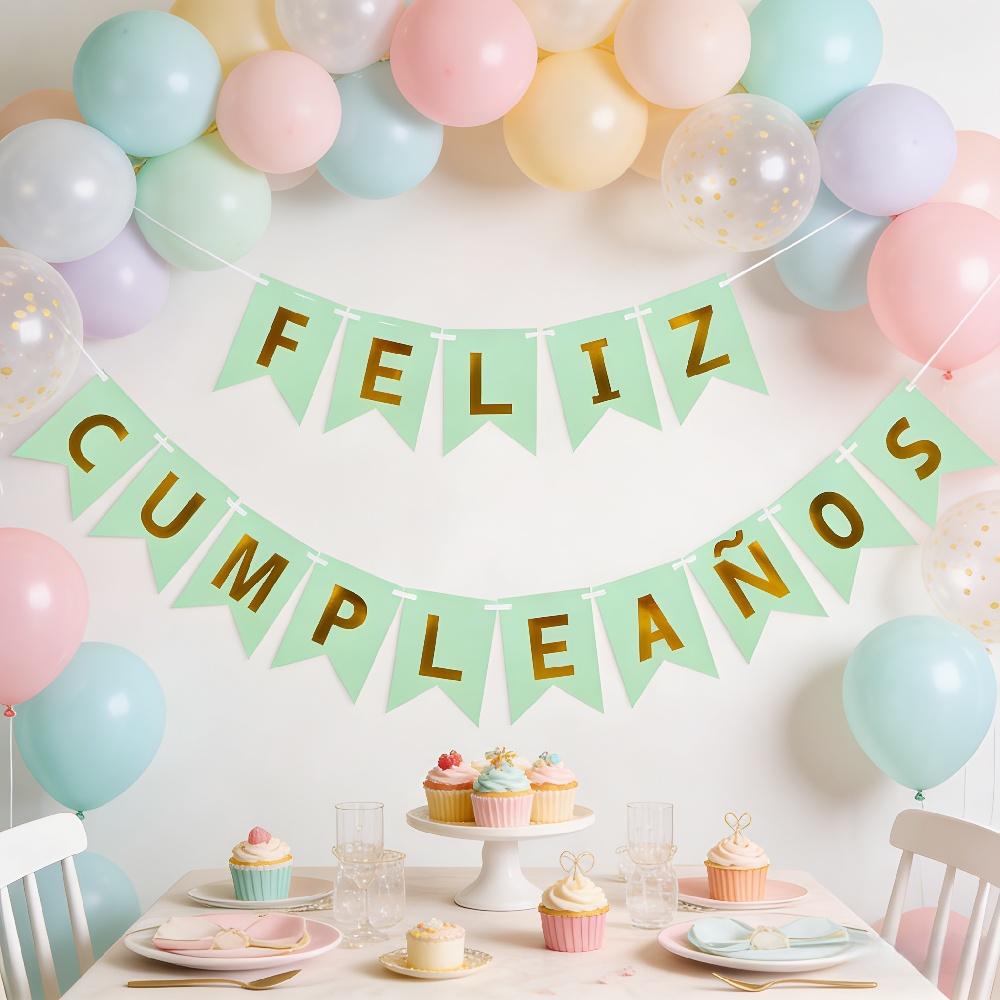 1PC/5PCS/10PCS 11.6cmX16.2cm Spanish Birthday Flag Party Banner Flower ForHome Room Happy Birthday Party Atmosphere Decorations