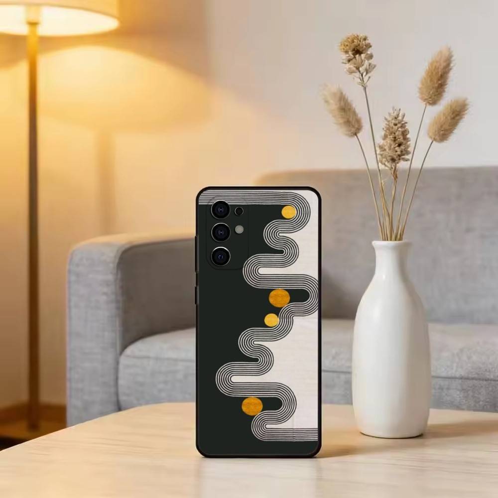 Minimal Bauhaus Pattern Phone Case For Samsung S25,S24,S21,S22,S23,S30,Ultra,S20,Plus,Fe,Lite,Note,10,Black Cover