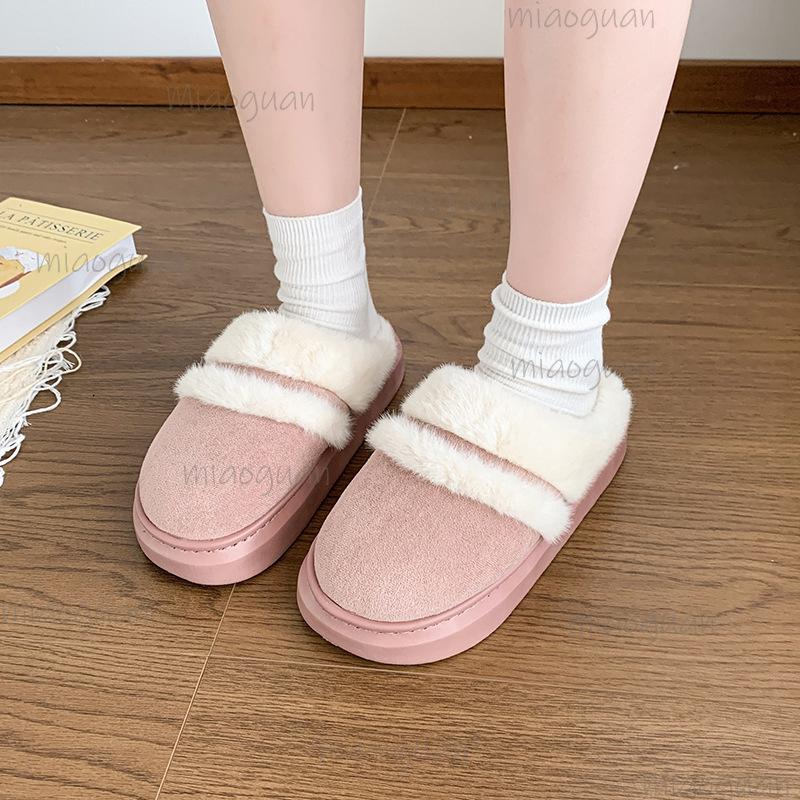 Fur Slippers for Women Winter Fluffy Warm Thick Sole Plush Cozy Slides Home Indoor Platform Cotton Shoes Pantuflas Mujer