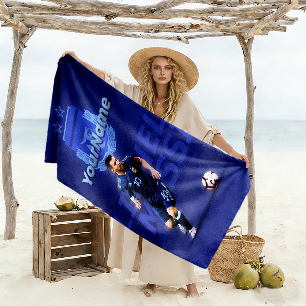 Messi Customize Text Beach Towel Super Soft & Absorbent Perfect for Traveling Yoga Camping and Swimming