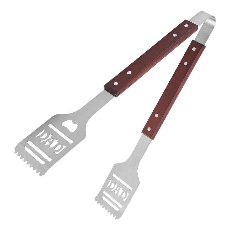 ZISIZ Wooden Handle BBQ Tongs with Bottle Opener