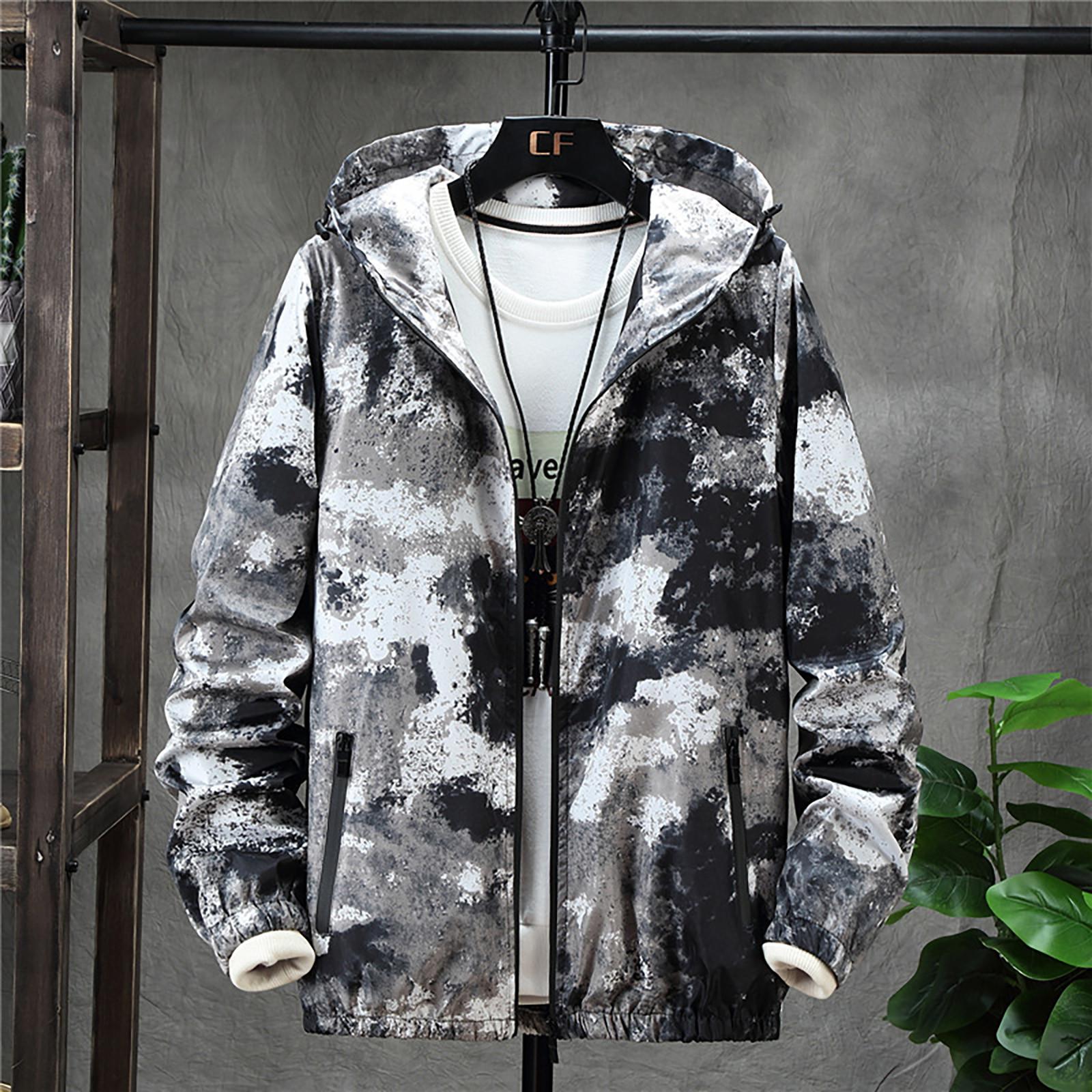 

Mens Casual Camouflage Printing Plus Size Hoodie Two-sided Wear Thin Coat XXXXXL чорний