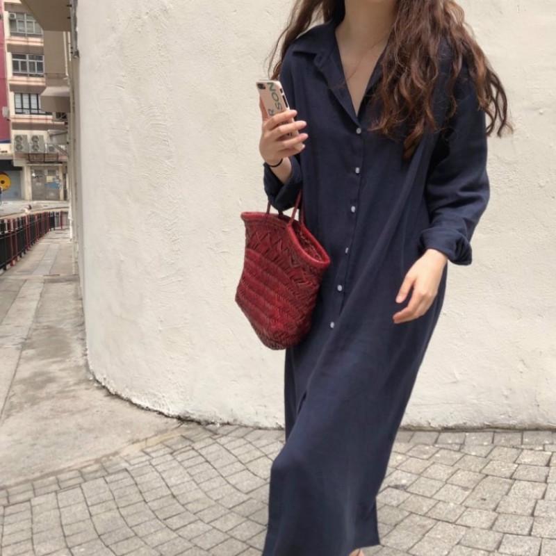 

Платье с длинными рукавами, весеннее и осеннее платье XXL тёмно-синий