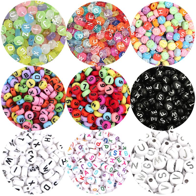 100Pcs 7mm Acrylic Alphabet Beads Colored Loose Spacer Flat Round Letter Beads For DIY Bracelet Earrings Accessories