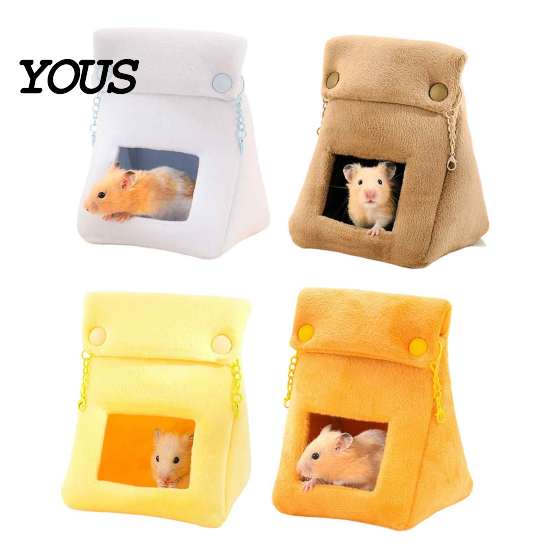 Cozy Habitat for Small Animals Bread Bag Hamster Bed, Plush Warm Cave Hanging Sleeping Nest Hammock, Animal Cage Accessory Gerbil Guinea Pig