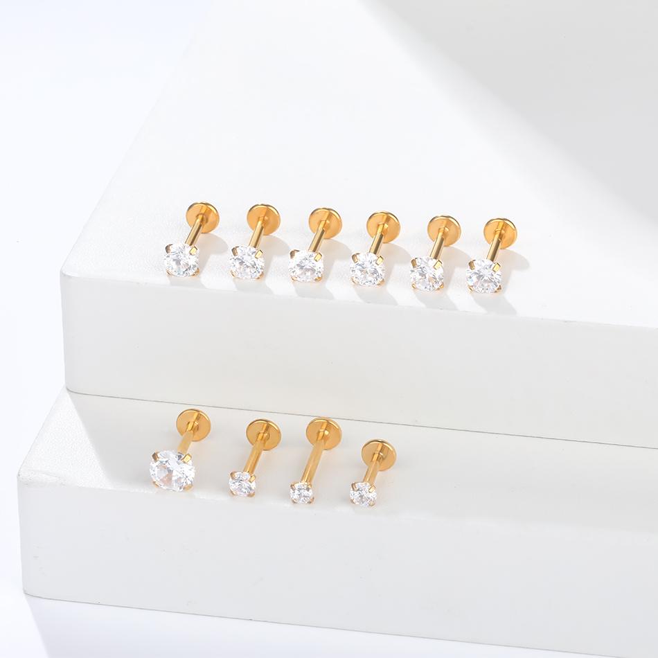 1Pc G23 Titanium Labret Lip Piercing Stud Internally Threaded Clear Zircon Ear Stud Helix Cartilage Tragus Body Piercing Jewelry