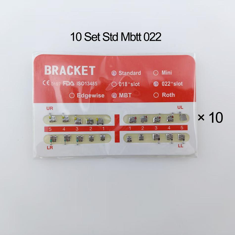 10er-Set kieferorthopädische Brackets, Mini-/Standardgröße, Mesh-Bracket, Zahnspange Roth/MBTt/Edgewise 022 018