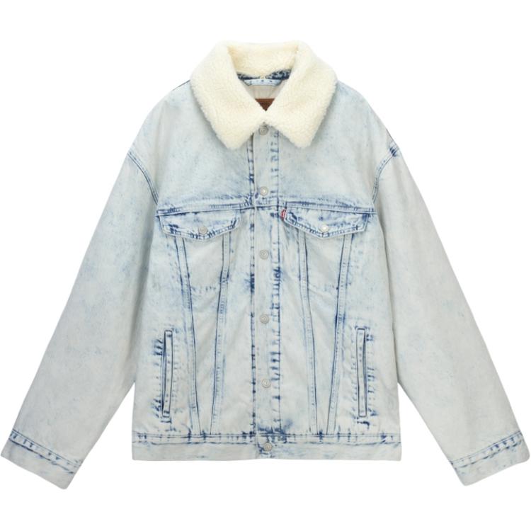 Levis Color Block Einfach Bequem Vielseitig Revers Faux Shearling Jeansjacke Herrenjacken Hellblau 0017B-0000
