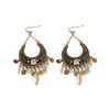 Bohemian Resin Diamond Moon Tassel Earrings - Retro Ethnic Style for Women