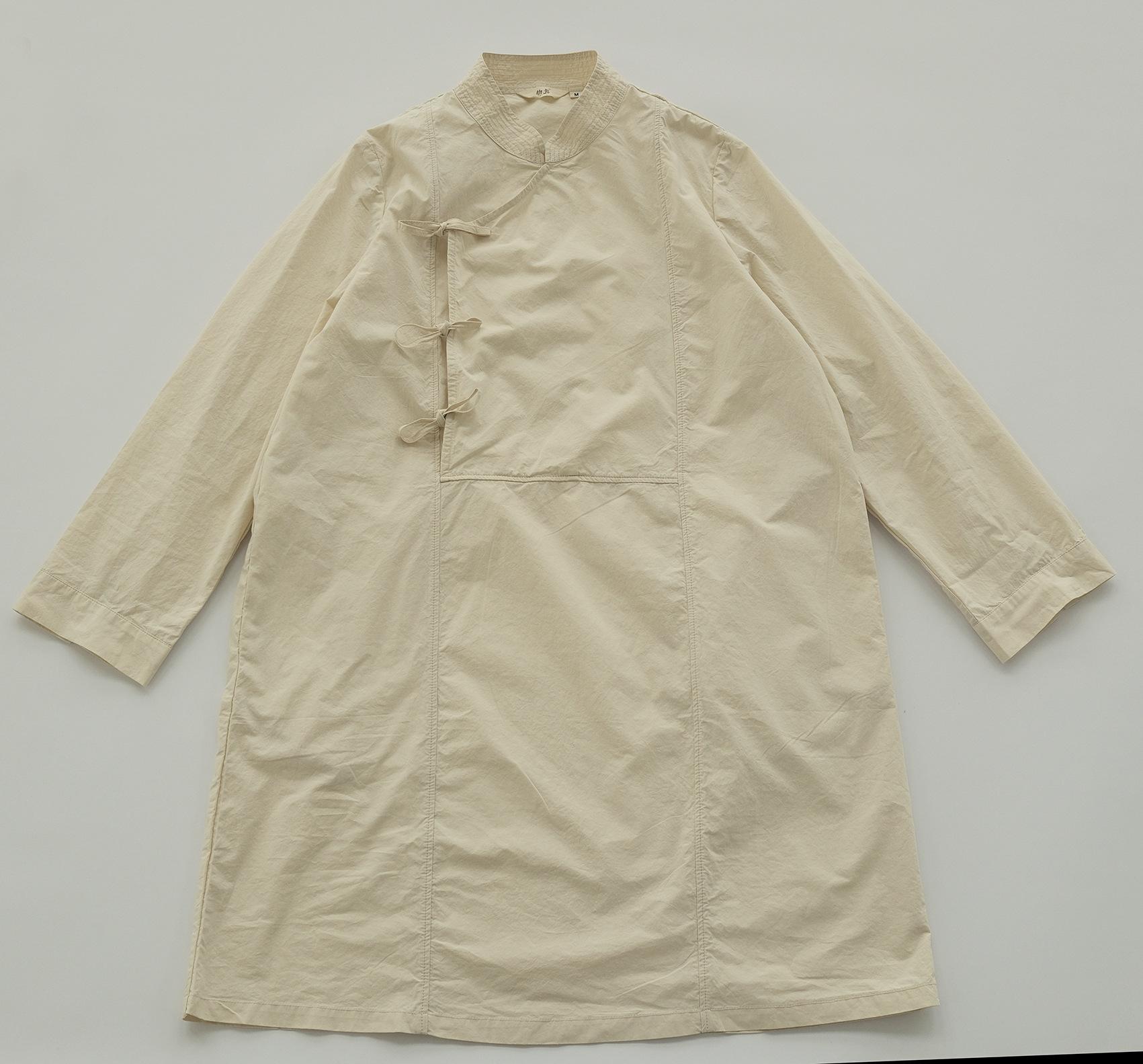 

Johnature женские длинные рубашки со стойкой в ​​китайском стиле, однотонные хлопковые топы, осенние винтажные блузки на пуговицах с девятью рукавами L бежевый