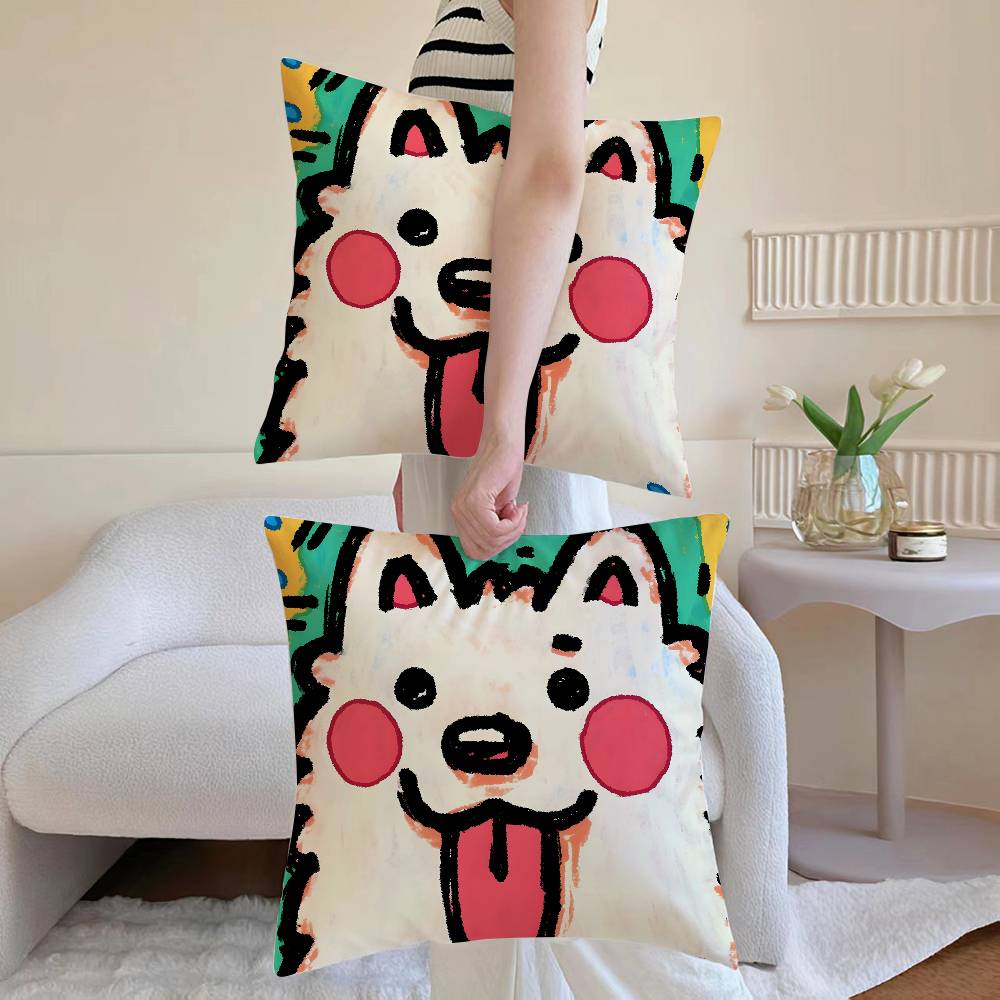 Cute Color Dogs Pillow Case Sofa and Living Room Decorative Cushion Covers Dust-proof and Mite-proof Invisible Zipper