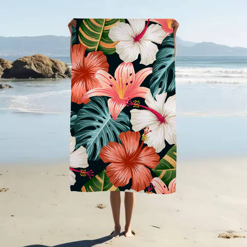 Tropical Plant Pattern Beach Towel Cartoon Cute Summer Kids Large Bath Pool Beach Towel Microfiber Absorbent For Swimming Travel