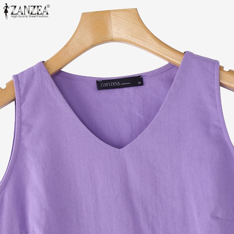 ZANZEA Women Casual V-Neck Summer Sleeveless Cotton Tank Tops