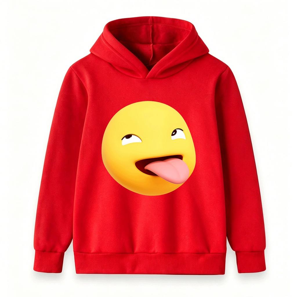 Kids Boys Girls Hooded Sweatshirt, Funny 3D Sly Tongue Out Emoji Print Casual Pullover Hoodie Soft Long Sleeve Loose Top for Daily School Holiday Wear