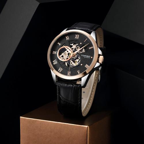 [Torso] Torso Callisto Skeleton Automatic Leather Watch T606L-RBBK FREE