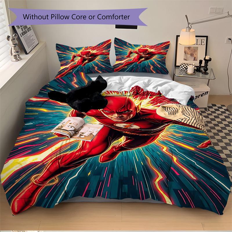 3pcs Flash Speedster Bedding Set, Duvet Cover and Pillowcases Machine Washable Seasons All Suitable, Design for Bedroom (No Filling)233