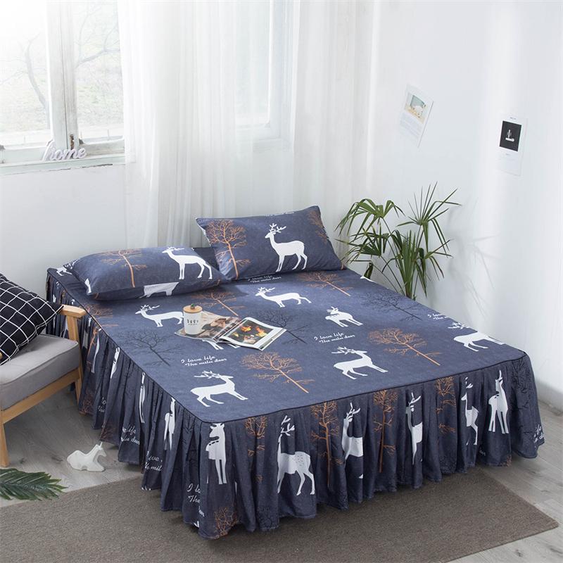 Fashion Home Pleated Dust Bed Cover with Bed Skirt Queen Size Fade Resistant Bedspread Soft Single Double Bedsheet No Pillowcase