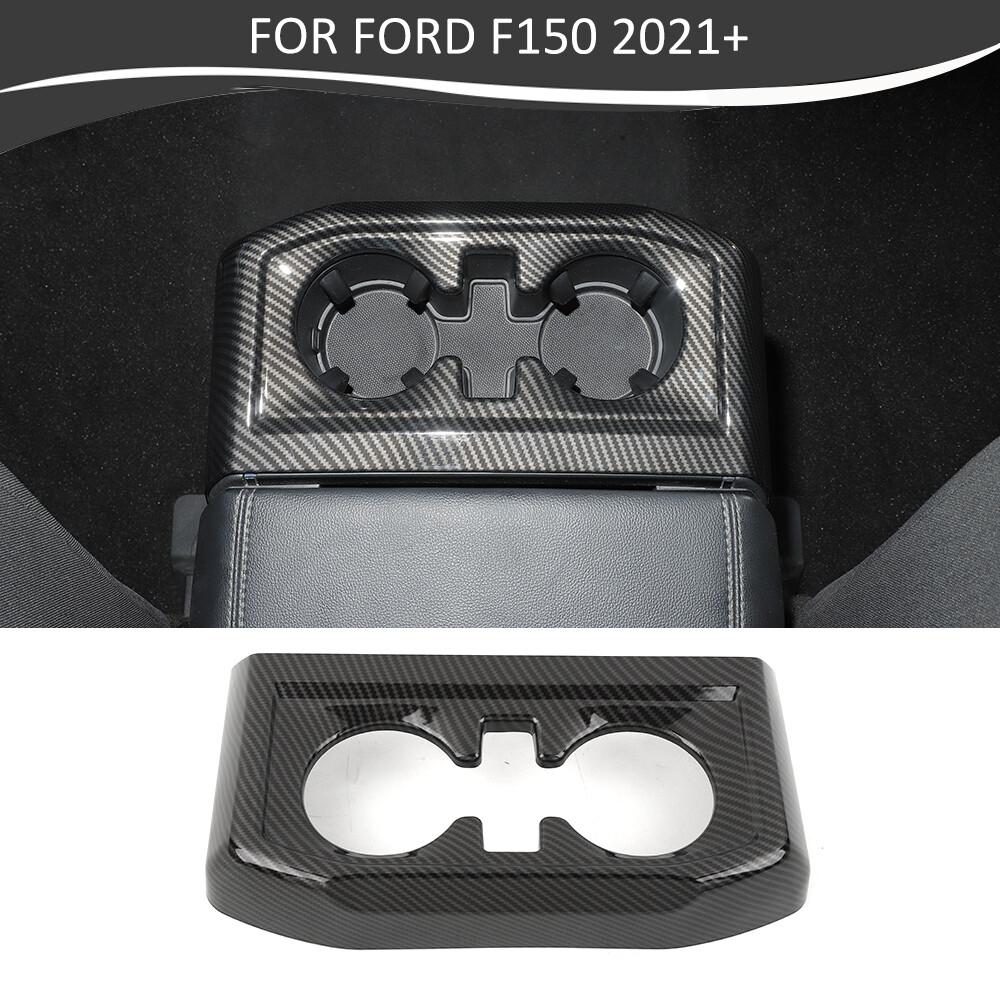 Carbon Fiber Interior Rear Cup Holder Panel Cover Trim Frame For Ford F150 2021+