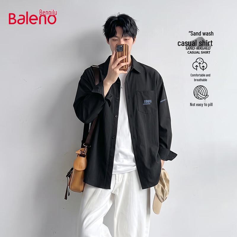 Baleno Men's Oversized Retro Long-Sleeve Shirt