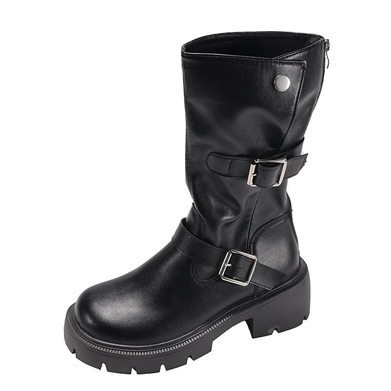Black retro thick-soled thick-heeled Martin boots women's 2025 new summer British style thin medium tube knight boots
