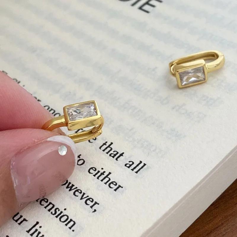 Luxury Exquisite Geometric Square Crystal Hoop Earrings for Women Temperament Gold Color Stainless Steel Korea Jewelry Wholesale