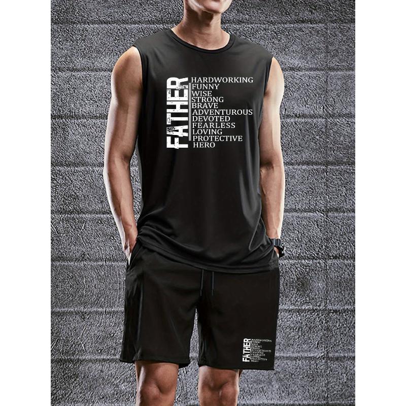 Полиэстеровый комплект: модный топ-майка с графическим принтом и шорты, отводящие влагу XXL чёрный