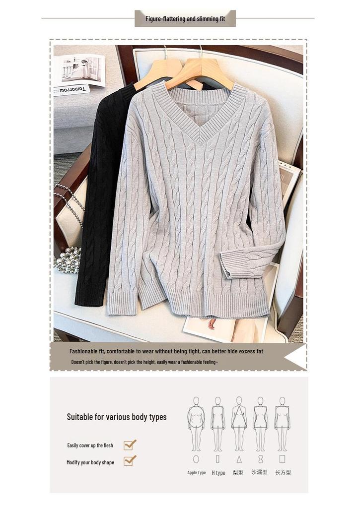 Damen Große Größen Lockerer V-Ausschnitt Strickpullover, Brustumfang 150/160 cm, 200-350 Jin, Stil 8069