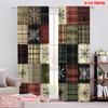 2D Flat Printing 2pcs Curtain Snowflake Plaid Durable 100% Polyester Fabric,Without Electricity Festive Backdrops for Holiday