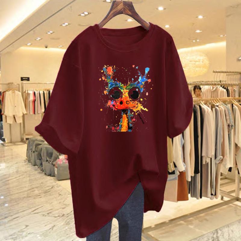Women's Summer White Cotton Cartoon Print Short Sleeve T-Shirt