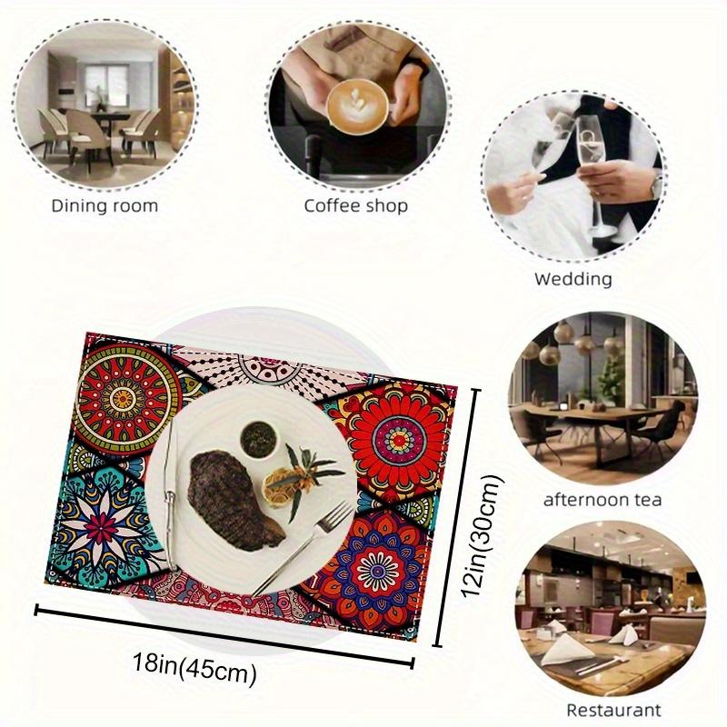 2/4 Pezzi Runner da Tavola Mandala Bohemien 12x18 Pollici Rettangolari in Poliestere con Motivi Geometrici Tradizionali Messicani, Lavabili in Lavatrice per Interni