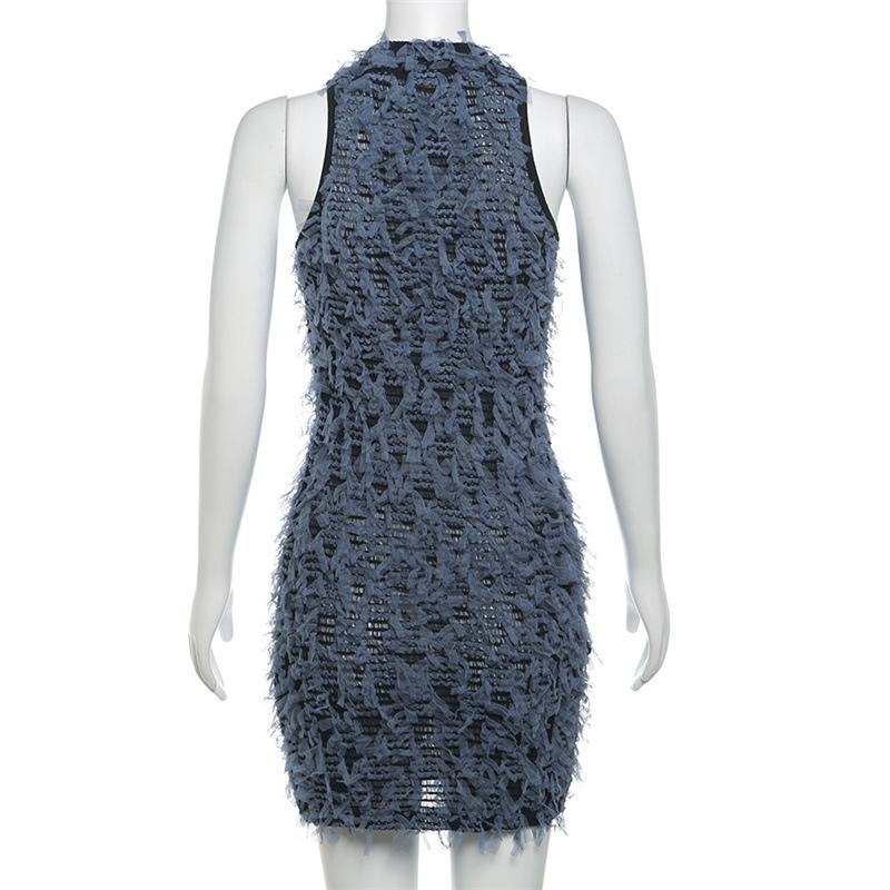 Neues Damen Ärmelloses Bodycon Gestreiftes Reißverschluss Party Abend Club Mini Kleid