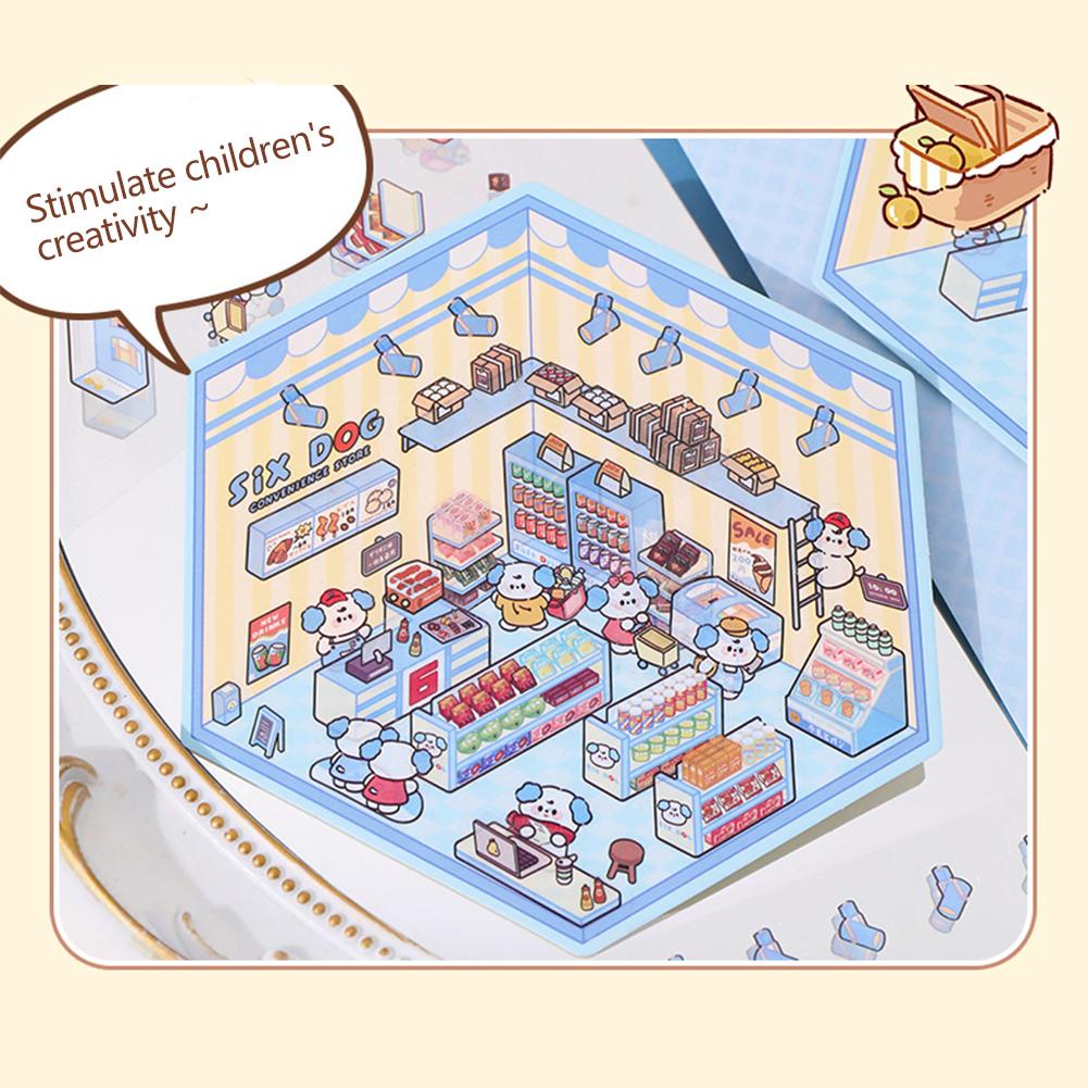 1Set Creative 3D Simulation Cabin Stickers Cute Cartoon Handmade DIY Landscaping Stickers Scene Stacking Pasting Stickers