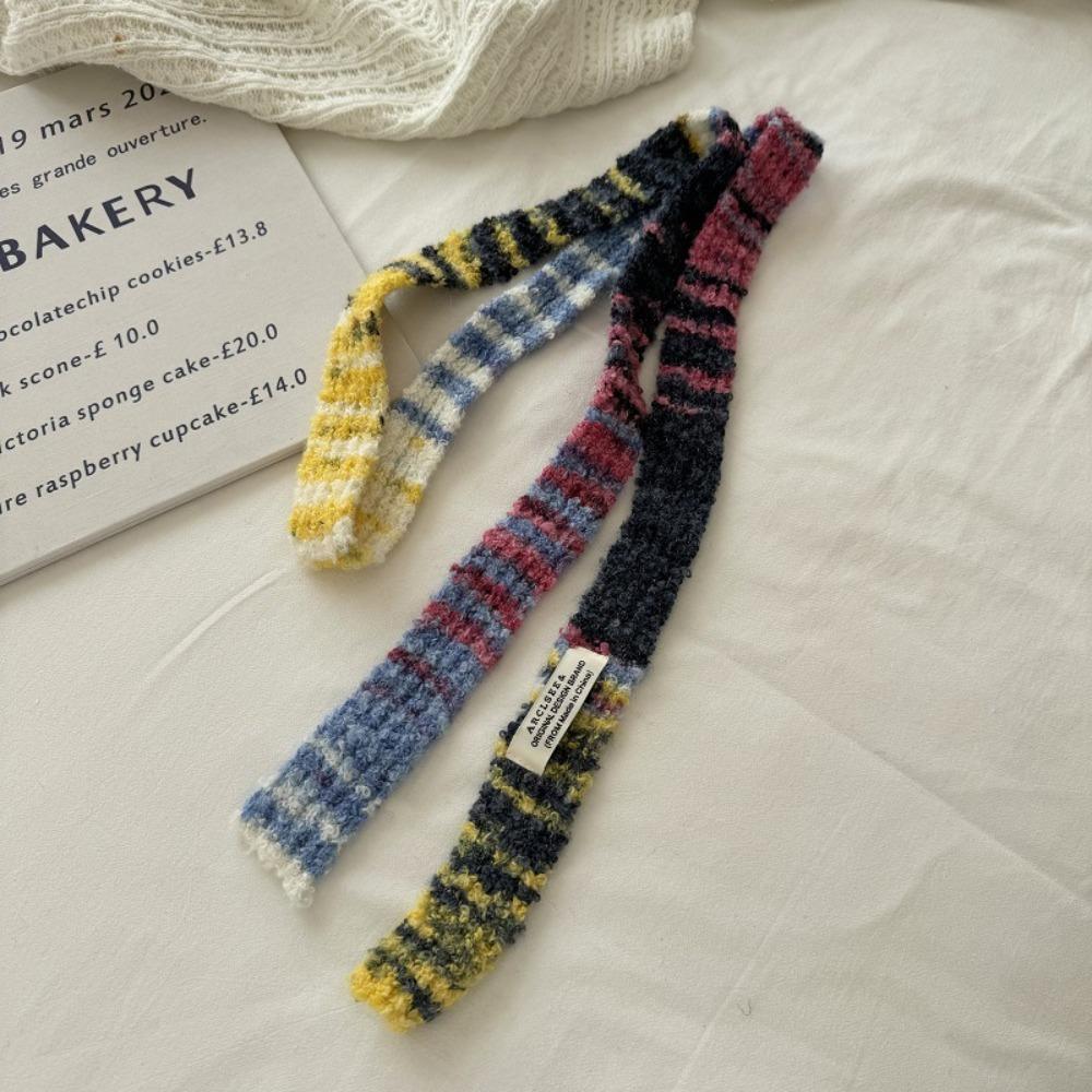 Comfortable Narrow Strip Scarf Rainbow Stripe Thin Scarf Harajuku Style Long Narrow Scarves