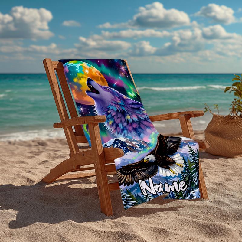 Custom Name Ultra-Soft Beach Towel with Wolf Theme,Ideal for Pool - Camping, Diving - Perfect Travel Essential, Vibrant Beach Towel.