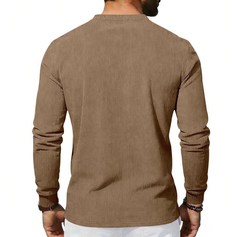 Men's Corduroy Henley Slim Fit Solid Long Sleeve T-Shirt.