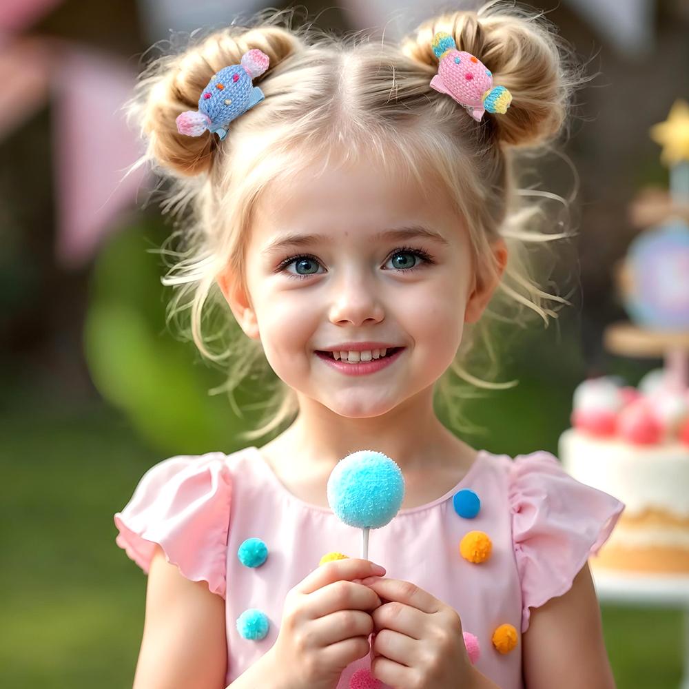 6Pcs New Cute Knit Candy Hair Clips Sweet Macaron Colors Dot Hairpins For Girls Children Trendy Daily Headwear Hair Accessories