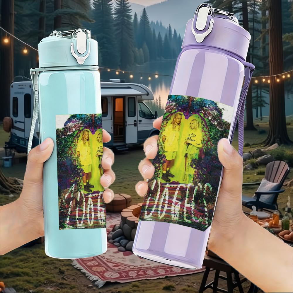 1PC Green Alien Fantasy Retro Grunge Print 750ml Portable Sports Water Bottle Leakproof Gym Outdoor Travel Drink Cup