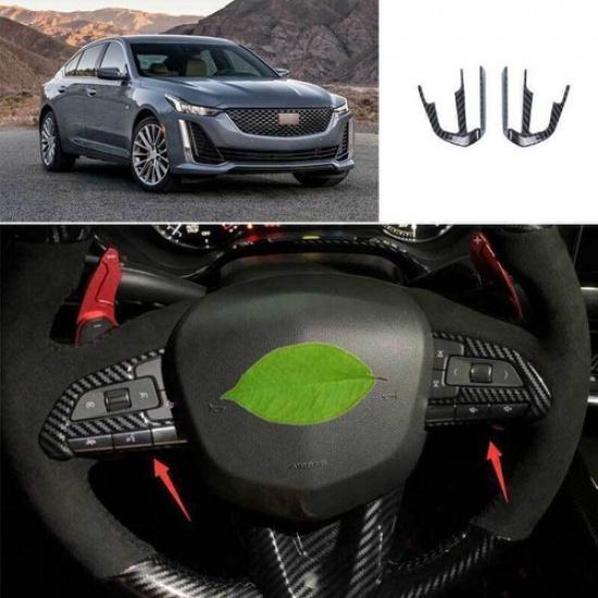 For Cadillac CT5 2020-2025 Carbon Fiber Steering Wheel Button Frame Cover 2pcs