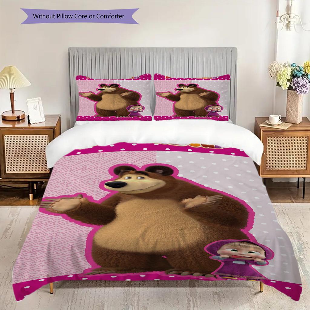 Russian comedy animation Masha and the Bear Comfortable Duvet Cover and Pillowcases (1 duvet cover + 2 pillowcases, duvet insert not included) T4