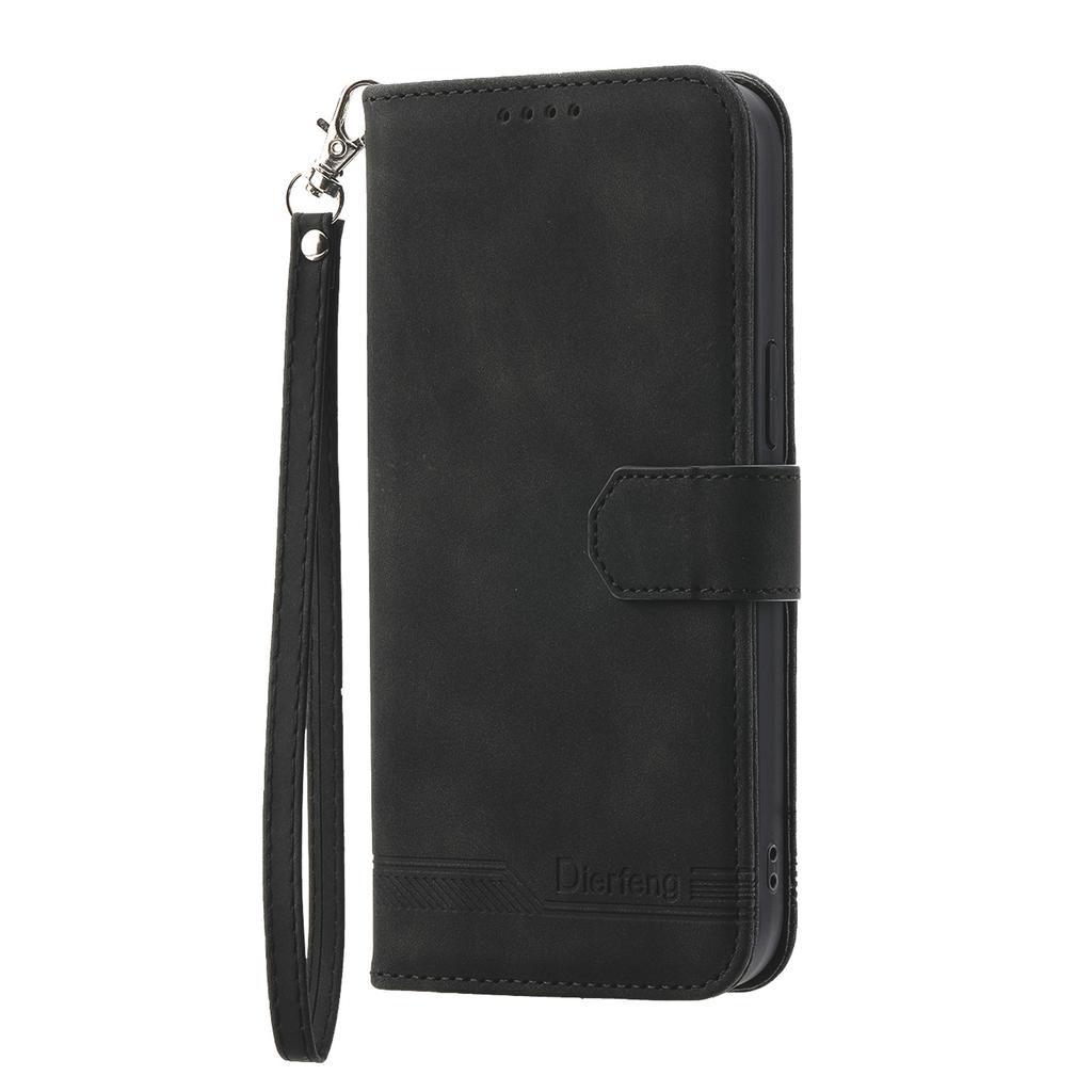 DIERFENG DF-03 For Realme GT 6 5G Leather Case Lines Imprint Wallet Phone Cover