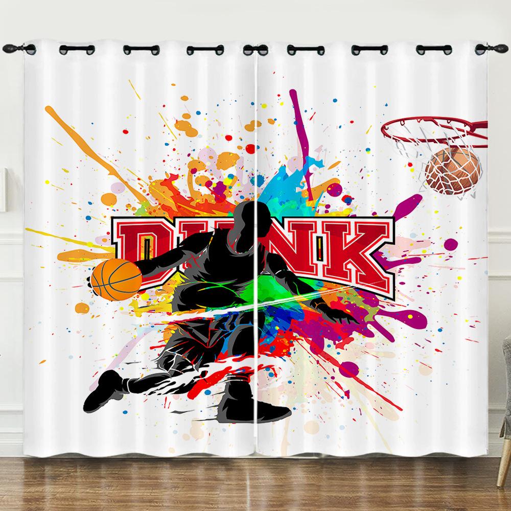 Curtains Bedroom Basketball Sports Digital Printing Blackout Curtains Perforated Curtains